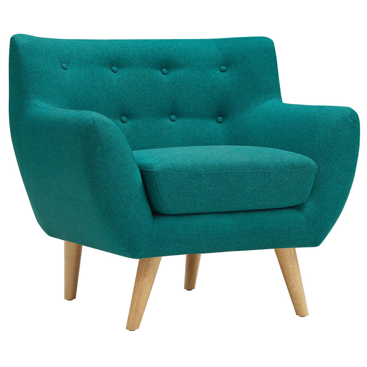 Remark Button Tufted Accent Chair - Wooden Legs - Modern Fabric Armchair and Sofa - BUILDMYPLACE