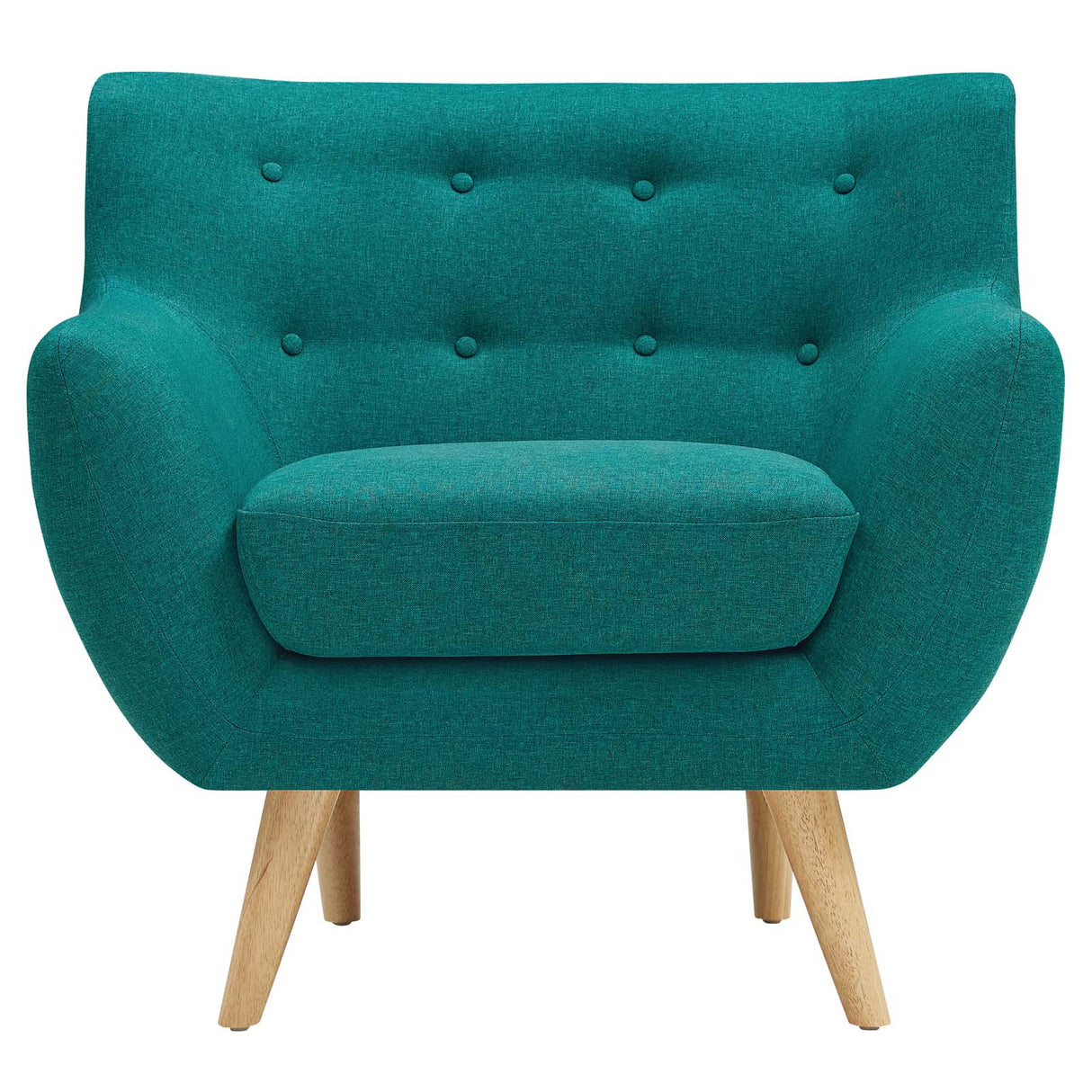 Remark Button Tufted Accent Chair - Wooden Legs - Modern Fabric Armchair and Sofa - BUILDMYPLACE