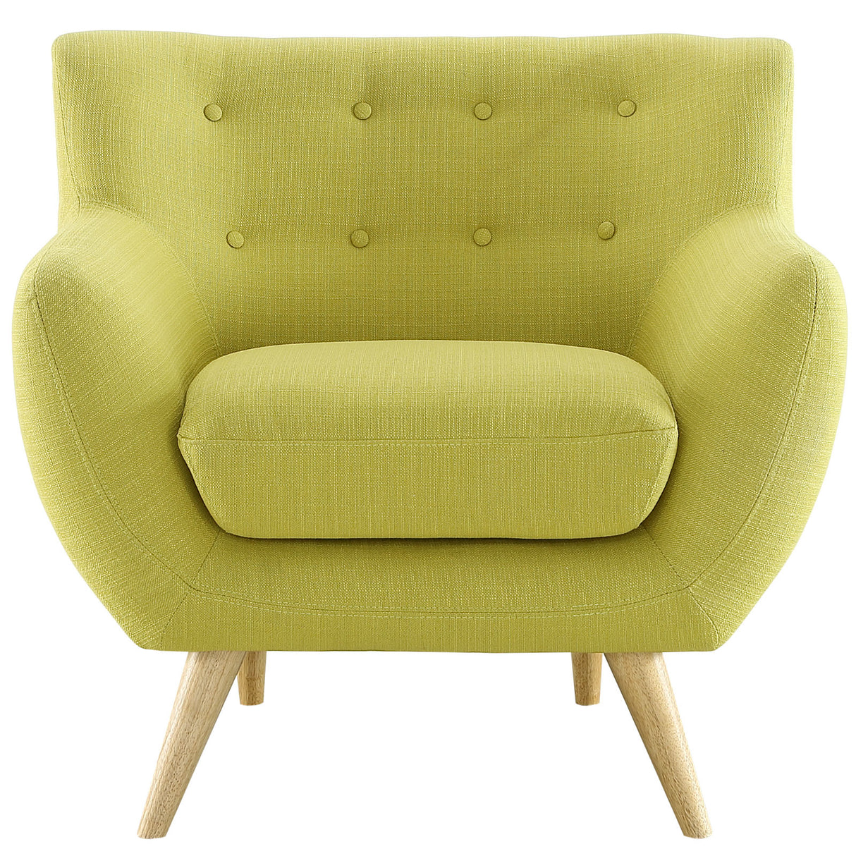 Remark Button Tufted Accent Chair - Wooden Legs - Modern Fabric Armchair and Sofa - BUILDMYPLACE