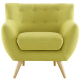 Remark Button Tufted Accent Chair - Wooden Legs - Modern Fabric Armchair and Sofa - BUILDMYPLACE