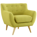 Remark Button Tufted Accent Chair - Wooden Legs - Modern Fabric Armchair and Sofa - BUILDMYPLACE