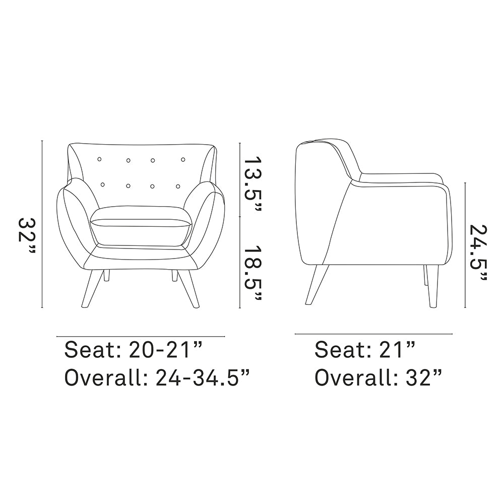 Remark Button Tufted Accent Chair - Wooden Legs - Modern Fabric Armchair and Sofa - BUILDMYPLACE