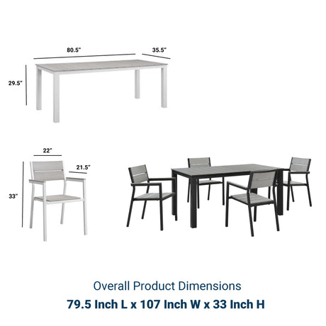 Maine 5 Piece With 63" Table outdoor Patio Dining Set - Wooden Dining Room Table - BUILDMYPLACE