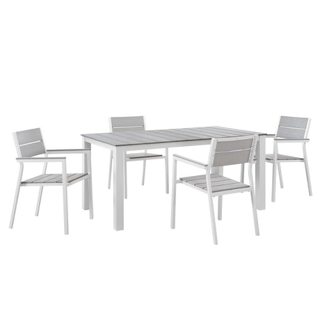Maine 5 Piece With 63" Table outdoor Patio Dining Set - Wooden Dining Room Table - BUILDMYPLACE
