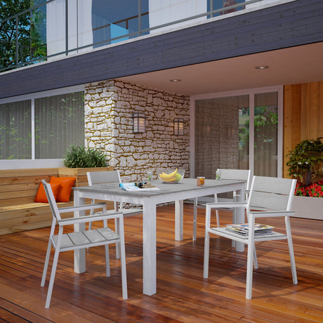 Maine 5 Piece With 63" Table outdoor Patio Dining Set - Wooden Dining Room Table - BUILDMYPLACE
