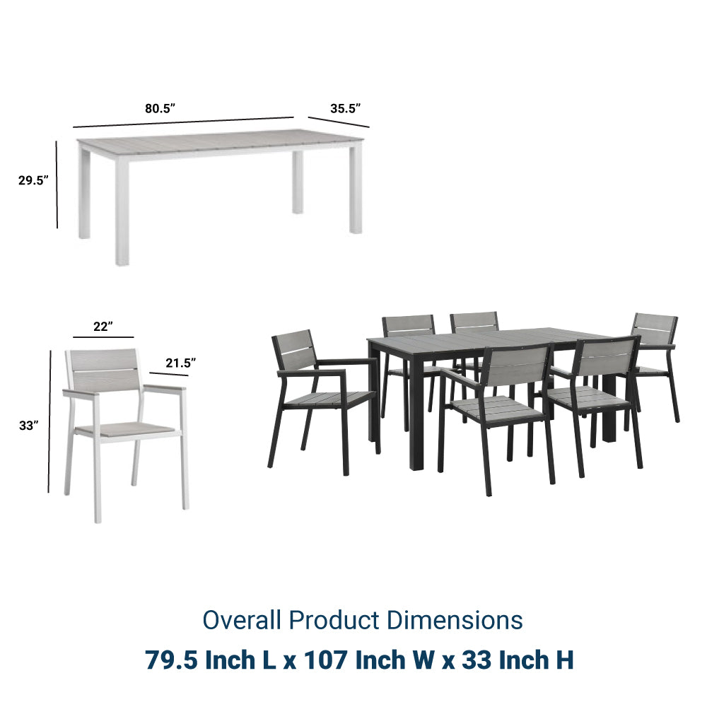 Maine 7 Piece With 63" Table outdoor Patio Dining Set - Wooden Dining Room Table - BUILDMYPLACE