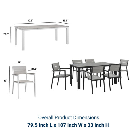 Maine 7 Piece With 63" Table outdoor Patio Dining Set - Wooden Dining Room Table - BUILDMYPLACE