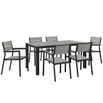 Maine 7 Piece With 63" Table outdoor Patio Dining Set - Wooden Dining Room Table