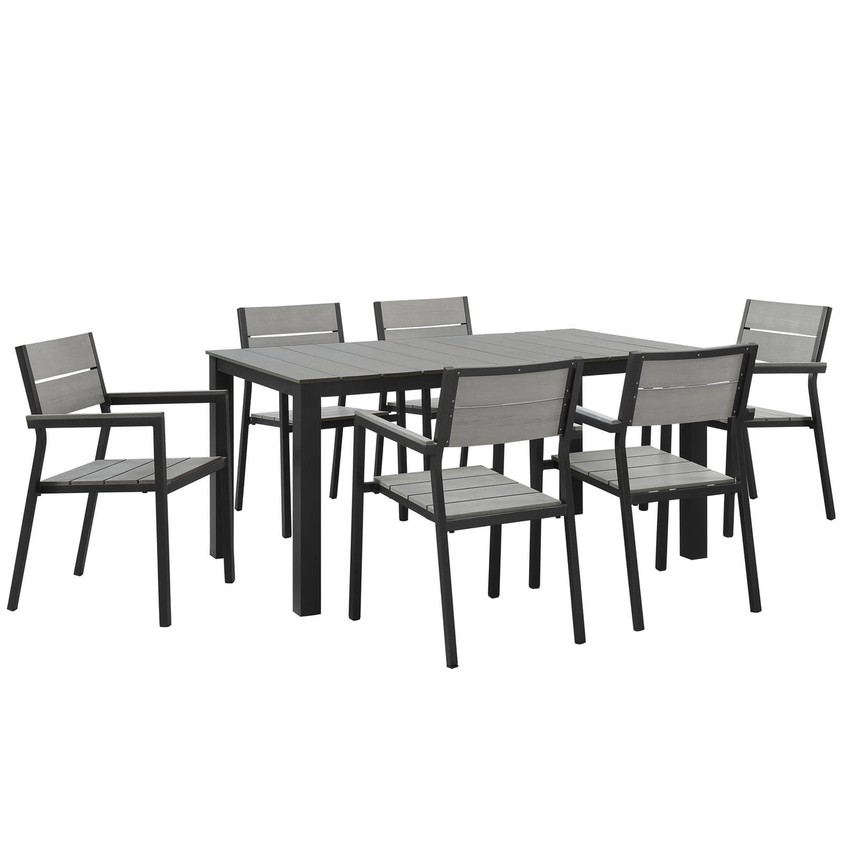 Maine 7 Piece With 63" Table outdoor Patio Dining Set - Wooden Dining Room Table - BUILDMYPLACE