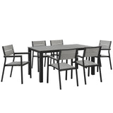 Maine 7 Piece With 63" Table outdoor Patio Dining Set - Wooden Dining Room Table - BUILDMYPLACE