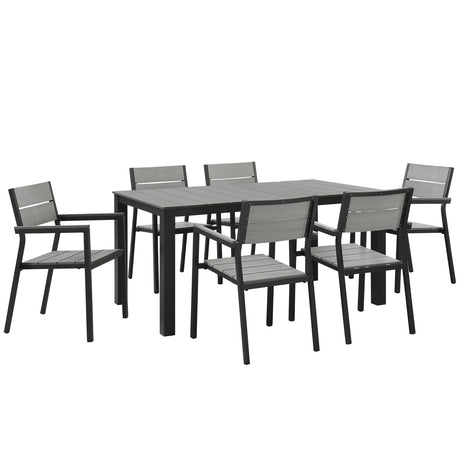 Maine 7 Piece With 63" Table outdoor Patio Dining Set - Wooden Dining Room Table - BUILDMYPLACE
