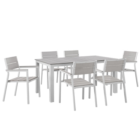 Maine 7 Piece With 63" Table outdoor Patio Dining Set - Wooden Dining Room Table - BUILDMYPLACE