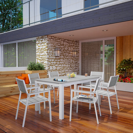 Maine 7 Piece With 63" Table outdoor Patio Dining Set - Wooden Dining Room Table - BUILDMYPLACE