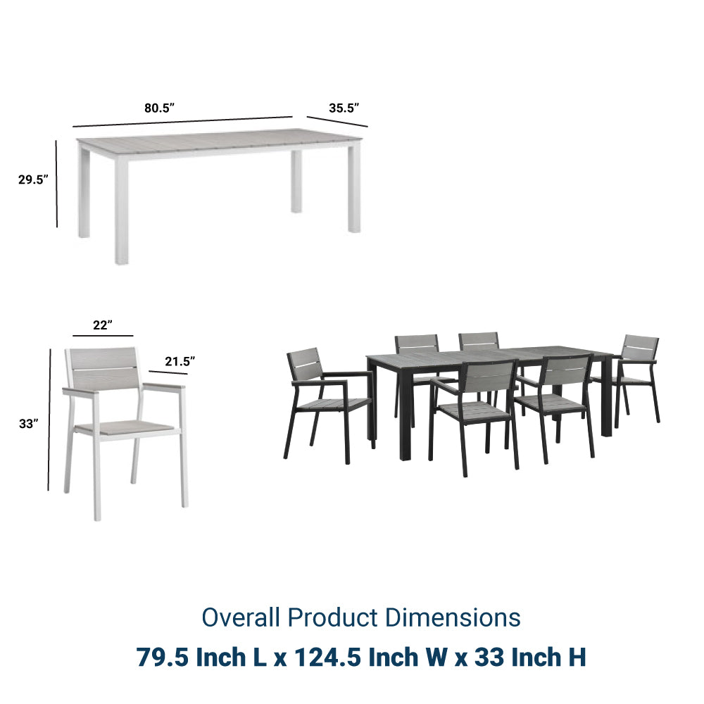 Maine 7 Piece outdoor Patio Dining Set - Wooden Dining Room Table - BUILDMYPLACE