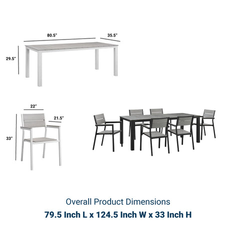 Maine 7 Piece outdoor Patio Dining Set - Wooden Dining Room Table - BUILDMYPLACE