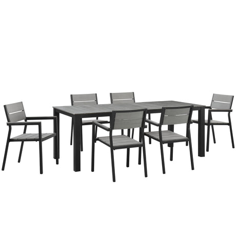 Maine 7 Piece outdoor Patio Dining Set - Wooden Dining Room Table - BUILDMYPLACE