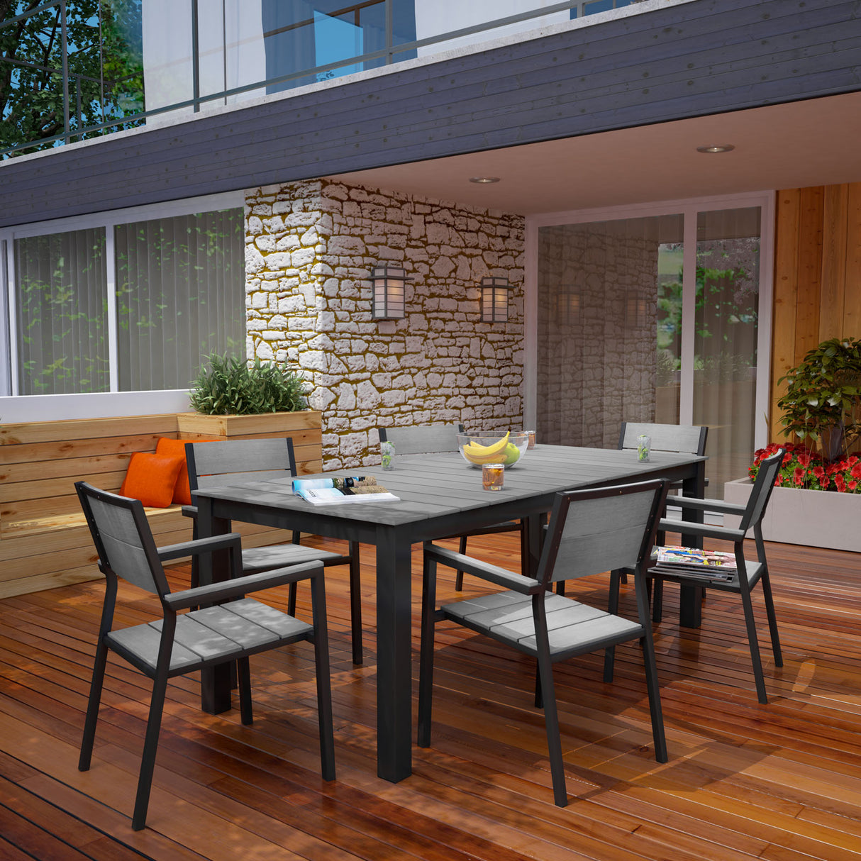 Maine 7 Piece outdoor Patio Dining Set - Wooden Dining Room Table - BUILDMYPLACE