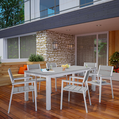 Maine 7 Piece outdoor Patio Dining Set - Wooden Dining Room Table - BUILDMYPLACE