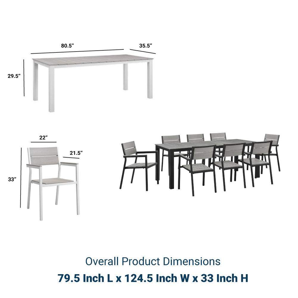 Maine 9 Piece outdoor Patio Dining Set - Wooden Dining Room Table - BUILDMYPLACE