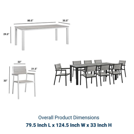 Maine 9 Piece outdoor Patio Dining Set - Wooden Dining Room Table - BUILDMYPLACE