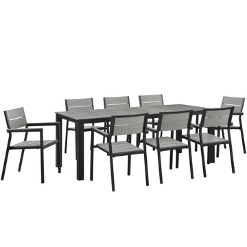 Maine 9 Piece outdoor Patio Dining Set - Wooden Dining Room Table