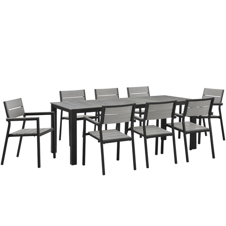 Maine 9 Piece outdoor Patio Dining Set - Wooden Dining Room Table - BUILDMYPLACE