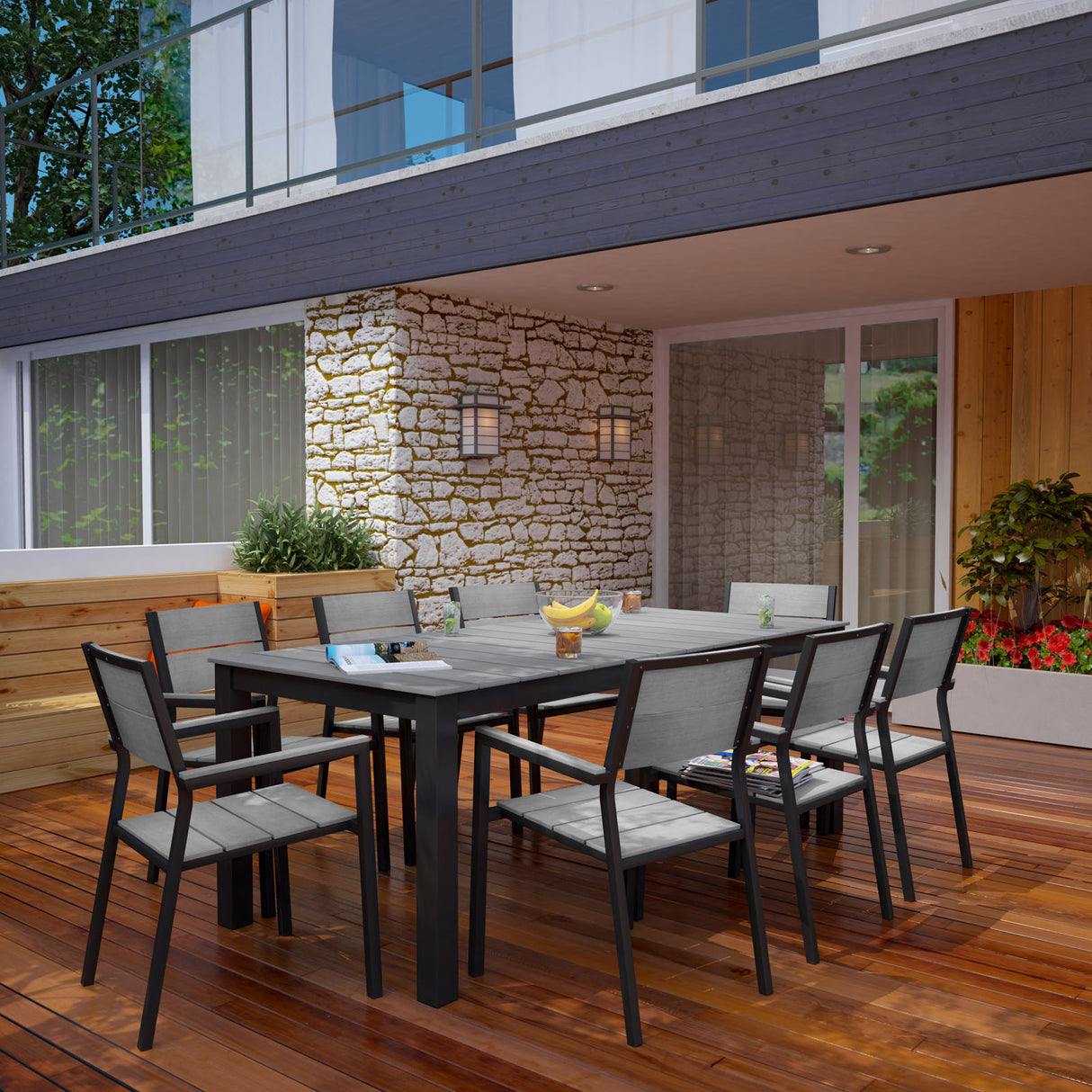 Maine 9 Piece outdoor Patio Dining Set - Wooden Dining Room Table - BUILDMYPLACE