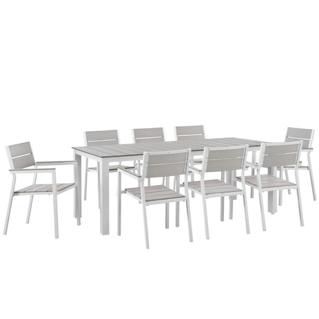 Maine 9 Piece outdoor Patio Dining Set - Wooden Dining Room Table - BUILDMYPLACE