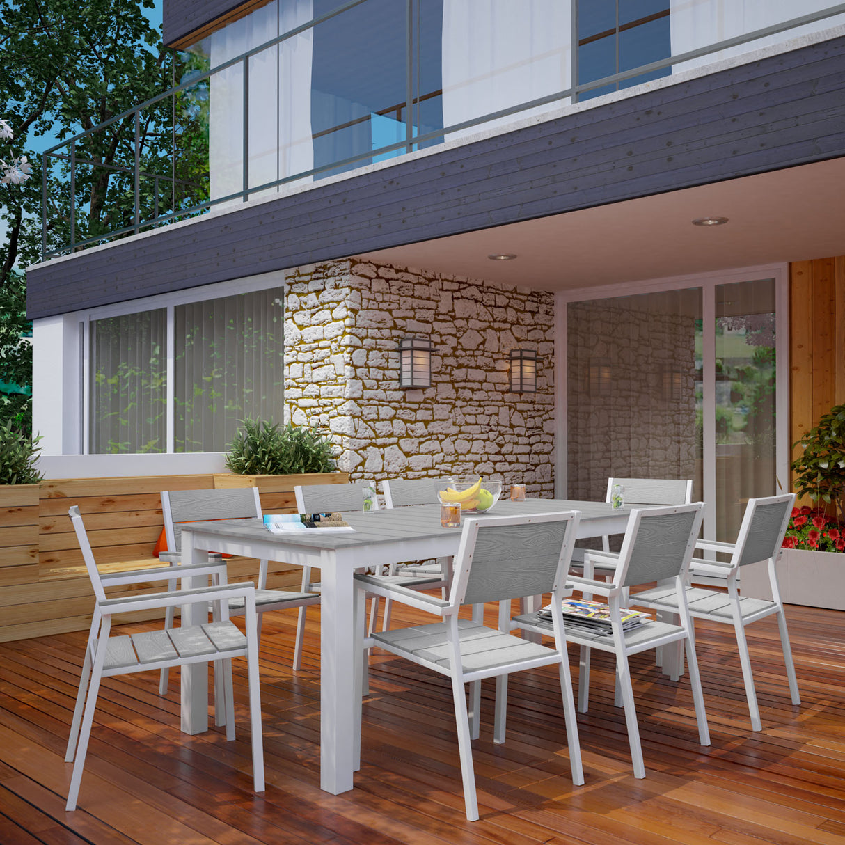 Maine 9 Piece outdoor Patio Dining Set - Wooden Dining Room Table - BUILDMYPLACE