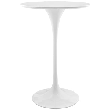 Lippa 28" Round Wood Bar Table In White Stand - Pub Table Round Bar Height Cocktail Table Metal Base