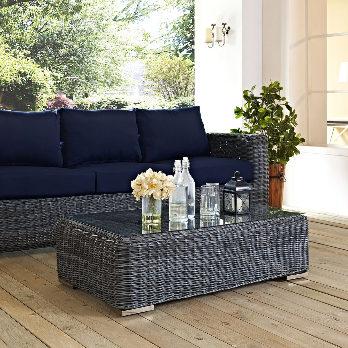 Summon Outdoor Patio Glass Top Coffee Table - BUILDMYPLACE