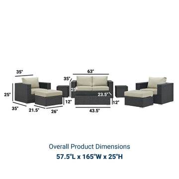 Sojourn 5 Piece Outdoor Patio Sunbrella Sectional  With Armless Chairs Set