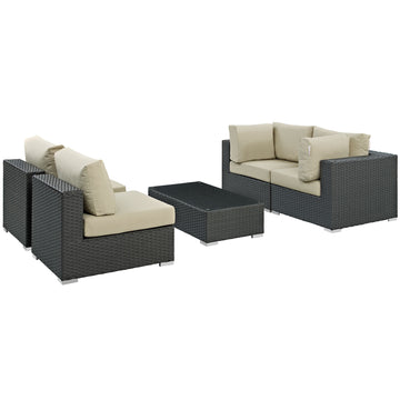 Sojourn 5 Piece Outdoor Patio Sunbrella Sectional  With Armless Chairs Set