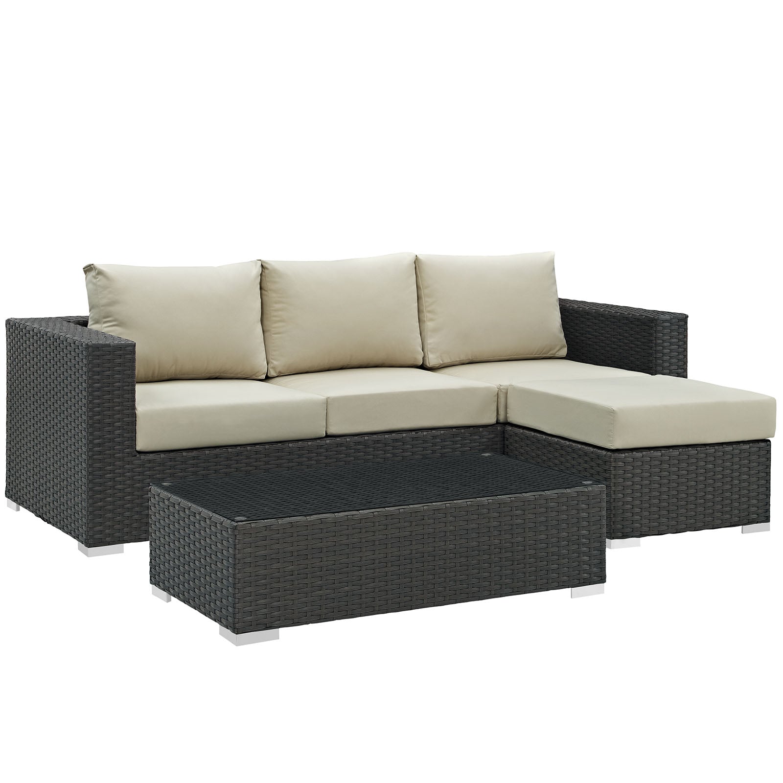 Sojourn 3 Piece 3 Seater Outdoor Patio Sunbrella Sectional Set With Ottoman