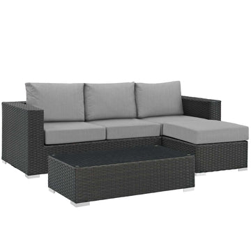 Sojourn 3 Piece 3 Seater Outdoor Patio Sunbrella Sectional Set With Ottoman