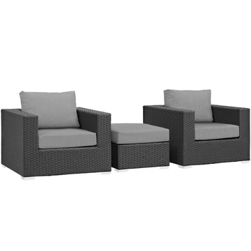 Sojourn 3 Piece 2 Seater Outdoor Patio Sunbrella Sectional Set With Ottoman