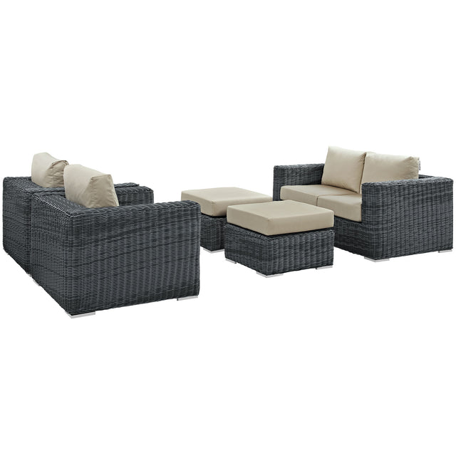 Summon 5 Piece 4 Seater with 2 Ottomons Outdoor Patio Sunbrella Sectional Set - BUILDMYPLACE