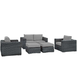 Summon 5 Piece 4 Seater with 2 Ottomons Outdoor Patio Sunbrella Sectional Set - BUILDMYPLACE