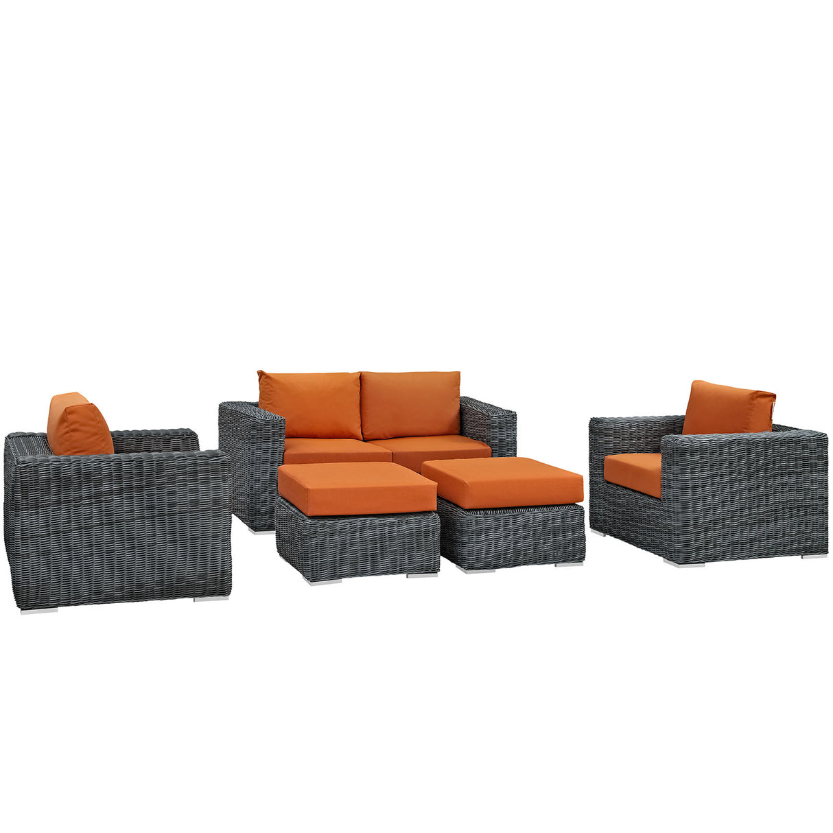 Summon 5 Piece 4 Seater with 2 Ottomons Outdoor Patio Sunbrella Sectional Set - BUILDMYPLACE