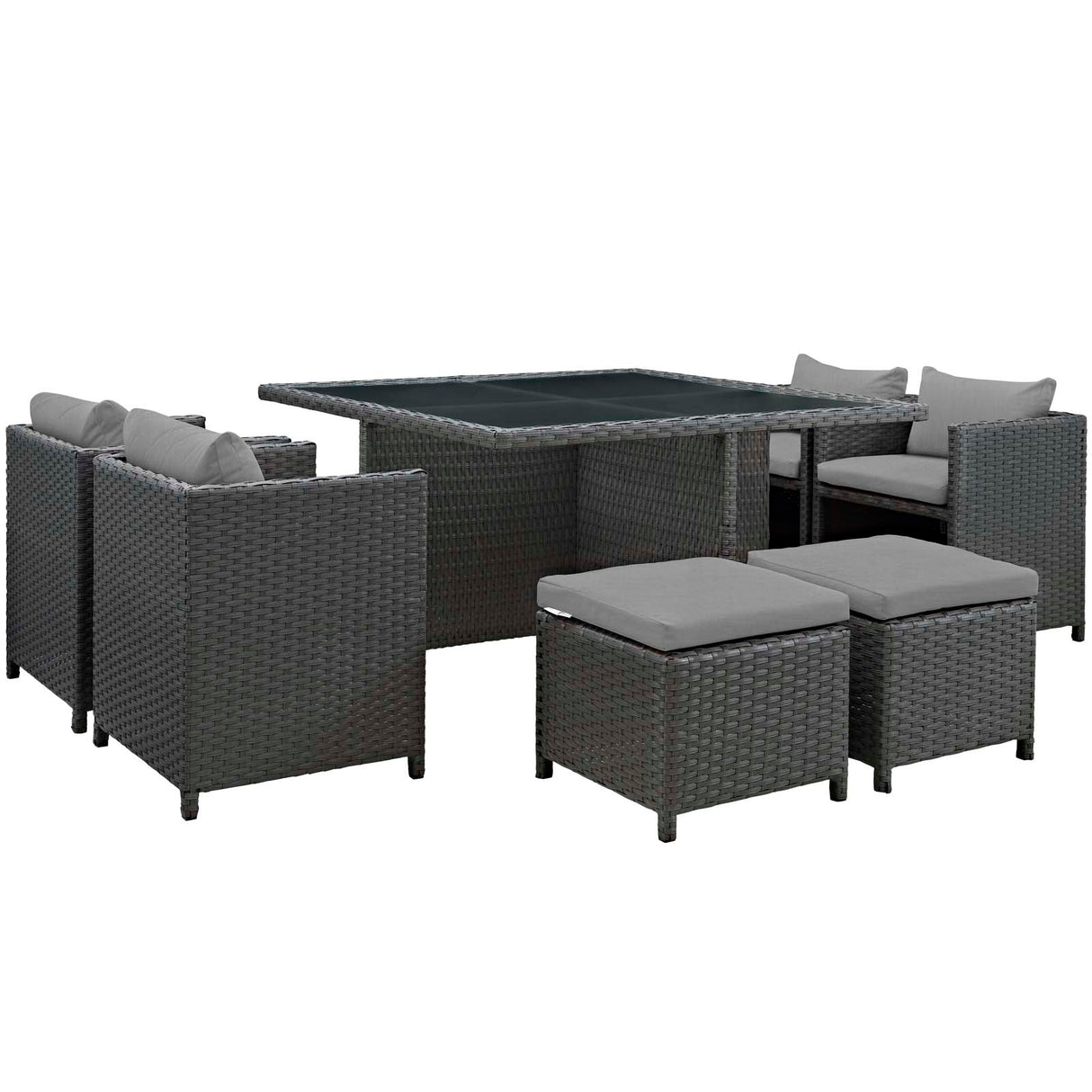 Sojourn 9 Piece Outdoor Patio Sunbrella Dining Set With Patio Stool