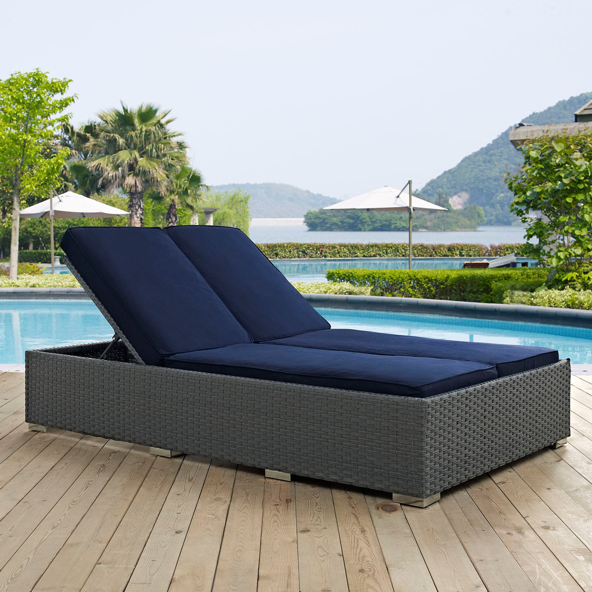 Sojourn Outdoor Patio Sunbrella Double Chaise - BUILDMYPLACE