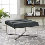 Modern Black Tufted And Silver Steel Ottoman In Fabric- Square Reach Upholstered Ottoman Coffee Table In Black With Footcaps