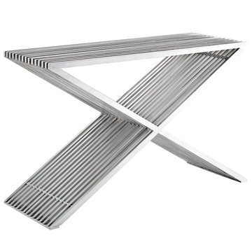 Modern Stainless Steel Press Console Table - Silver Console Table With Brushed Stainless Steel Tube