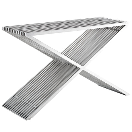 Modern Stainless Steel Press Console Table - Silver Console Table With Brushed Stainless Steel Tube - BUILDMYPLACE