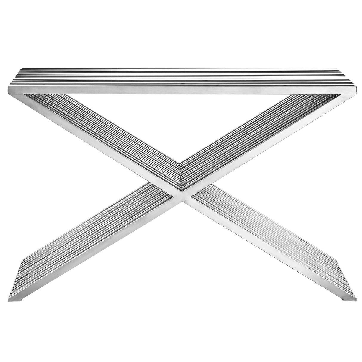 Modern Stainless Steel Press Console Table - Silver Console Table With Brushed Stainless Steel Tube - BUILDMYPLACE