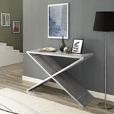 Modern Stainless Steel Press Console Table - Silver Console Table With Brushed Stainless Steel Tube - BUILDMYPLACE