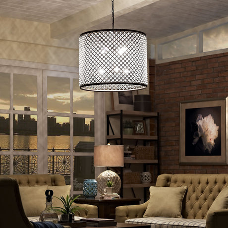 Modern Glass Metal Prosperity Pendant Chandelier - 110 Volt - Drum Shape - Brown Ceiling Light - BUILDMYPLACE