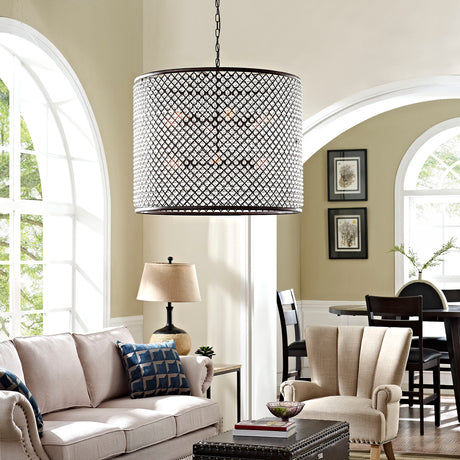 Modern Glass Metal Prosperity Pendant Chandelier - 110 Volt - Drum Shape - Brown Ceiling Light - BUILDMYPLACE