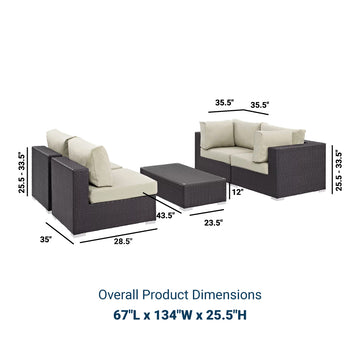 Convene 5 Piece Outdoor Patio Sectional W/ Two Armless Chair Set