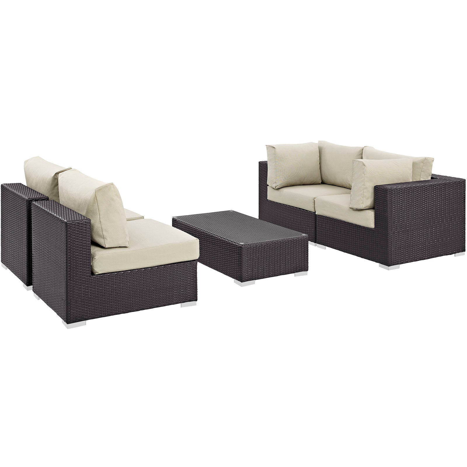 Convene 5 Piece Outdoor Patio Sectional W/ Two Armless Chair Set